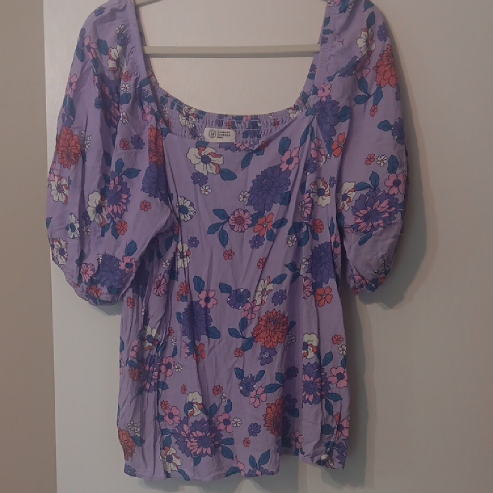 Purple Smocked Puff Sleeve Blouse